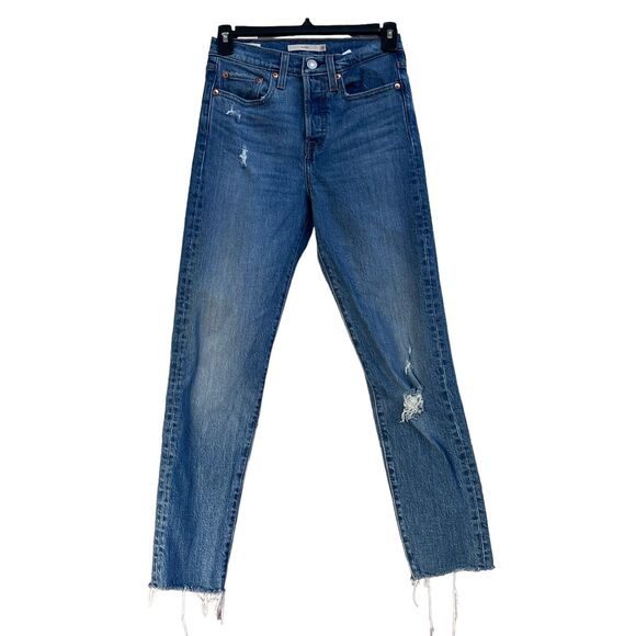 Levi’s SZ 24 Wedgie Jeans Button-Fly Distressed Frayed Hems Medium Wash Blue - Picture 1 of 12